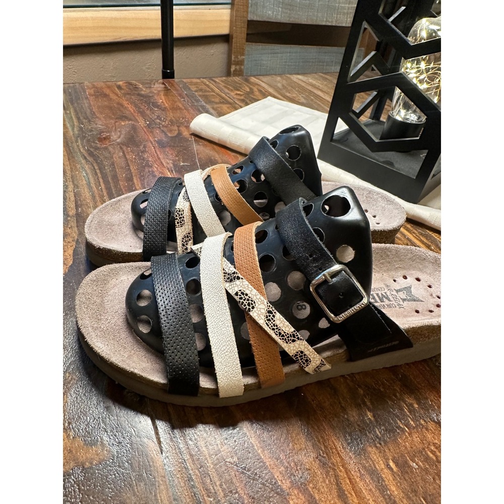 Mephisto Air-Relax Women 38 or 8 Black Leather MultiStrap Snakeskin Cork Sandal - Picture 3 of 13